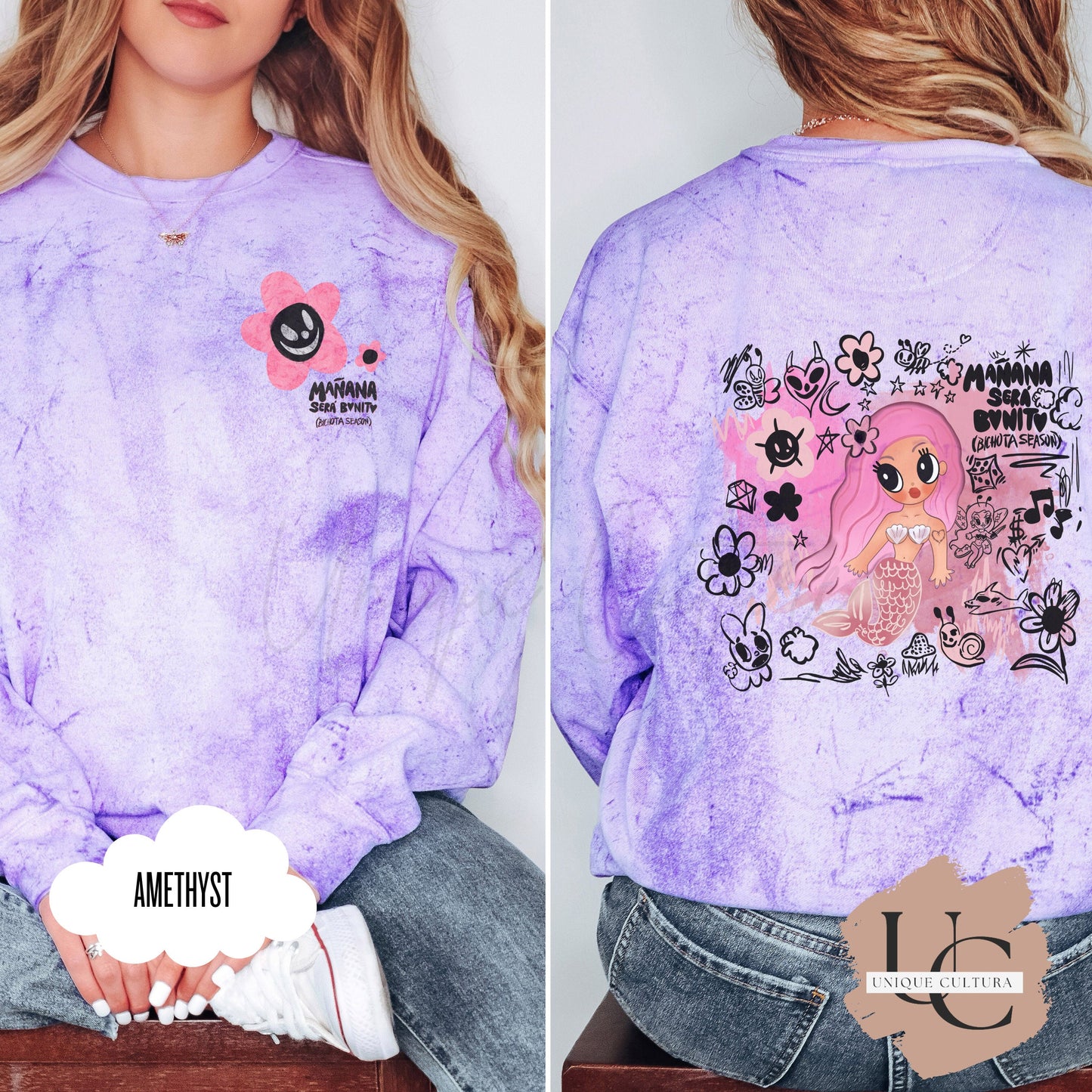 Rosa Sirena | Bichota Season | Manana Sera Bonito | Unisex Color Blast Crewneck Sweatshirt | KaRoL G Tour | Concierto | Concert | 2023